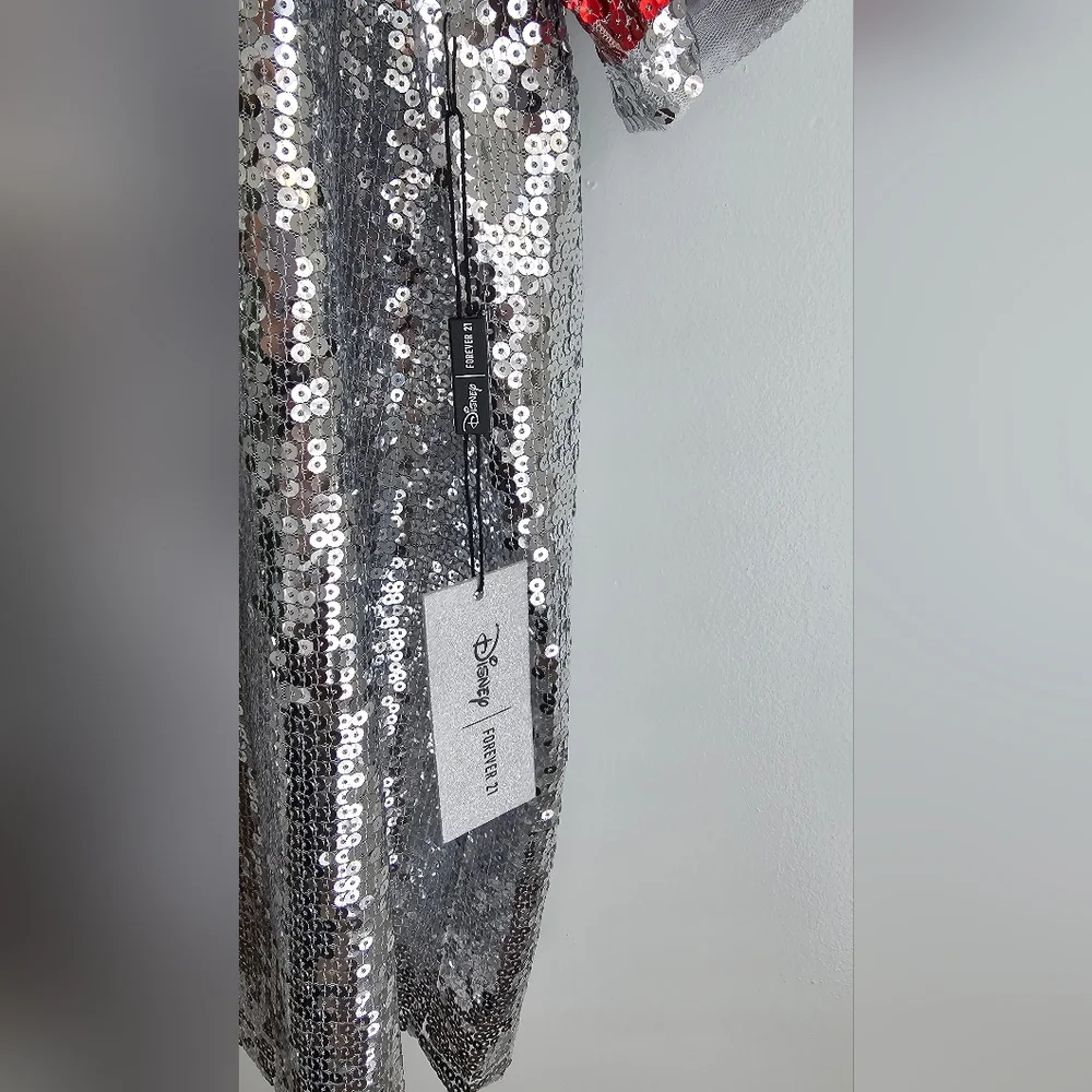 NWT Disney x Forever 21 Silver Sequin Mickey Mouse T-Shirt Mini Dress XL - Picture 4 of 13